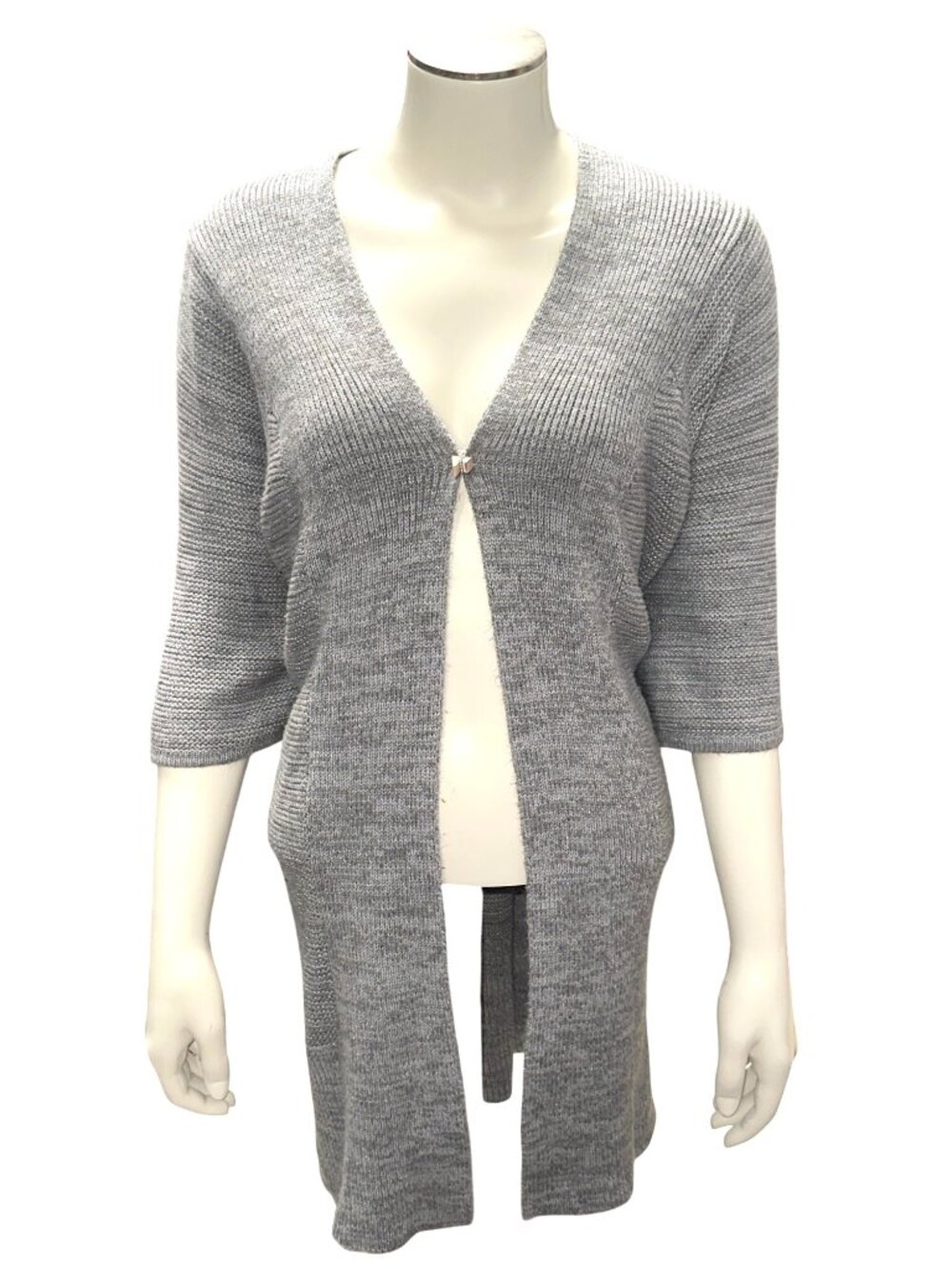 Apt 9 Med Open Gray Marled Rib Knit Hook Front Longline Cardigan Layering Luxe - Picture 2 of 9